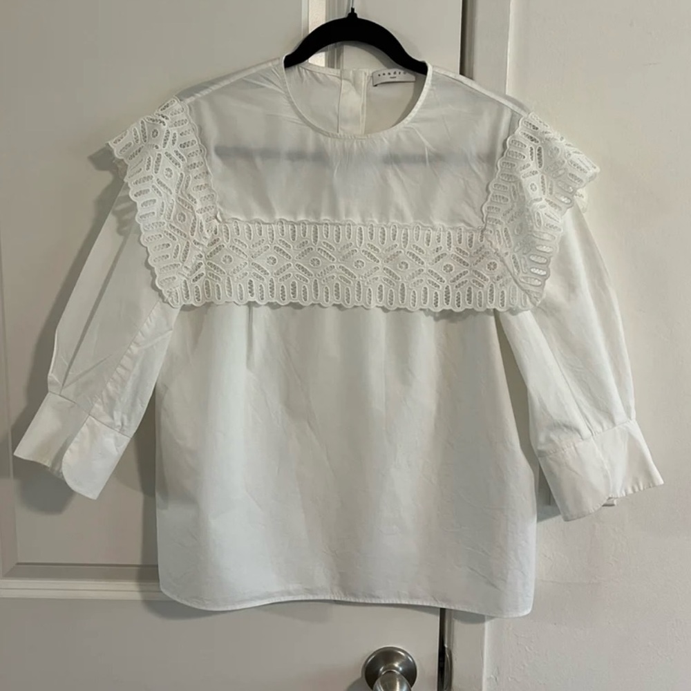 Sandro Lace Cotton Blouse, M - Picture 3 of 9